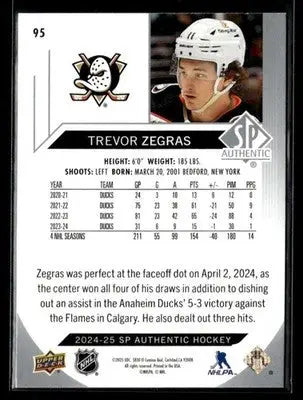 2024-25 SP Authentic Trevor Zegras #95 Anaheim Ducks - Hockey Card Single