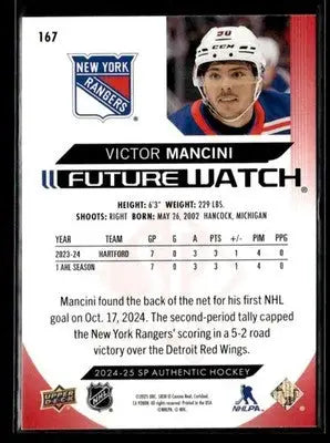 2024-25 SP Authentic Victor Mancini #167 Limited Red New York Rangers - Hockey Card Single