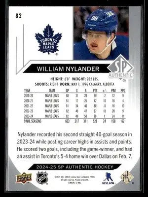 2024-25 SP Authentic William Nylander #82 Toronto Maple Leafs - Hockey Card Single
