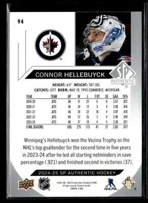 2024-25 SP Connor Hellebuyck #94 Winnipeg Jets - Hockey Card Single