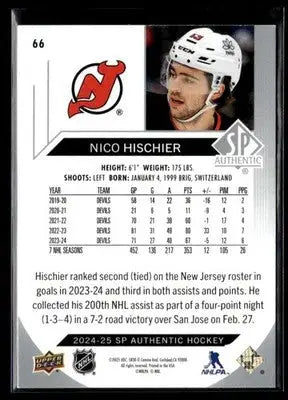 2024-25 SP Nico Hischier #66 New Jersey Devils - Hockey Card Single
