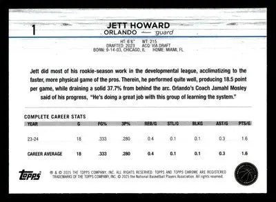 2024-25 Topps Chrome #1 Jett Howard - Basketball Card Single