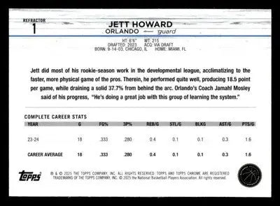 2024-25 Topps Chrome #1 Jett Howard Refractor - Basketball Card Single