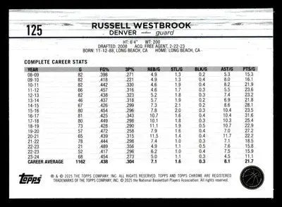 2024-25 Topps Chrome #125 Russell Westbrook Base Denver Nuggets - Basketball Card Single