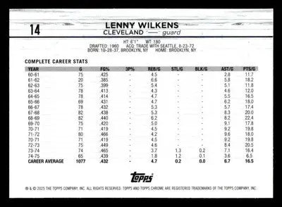 2024-25 Topps Chrome #14 Lenny Wilkens Base Cleveland Cavaliers - Basketball Card Single