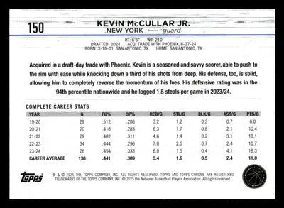 2024-25 Topps Chrome #150 Kevin McCullar Jr - Basketball Card Single