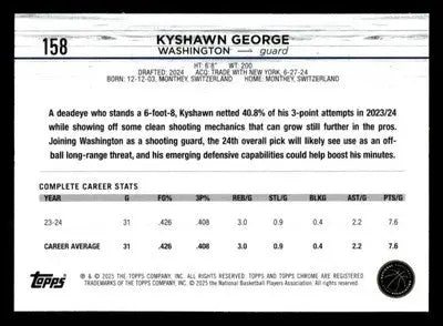2024-25 Topps Chrome #158 Kyshawn George - Basketball Card Single