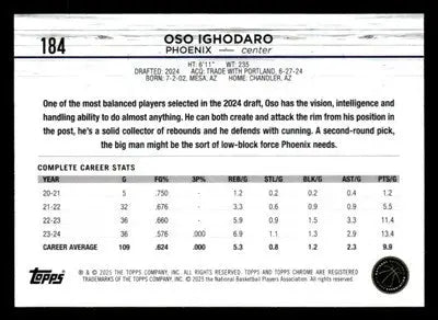 2024-25 Topps Chrome #184 Oso Ighodaro - Basketball Card Single
