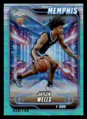 2024-25 Topps Chrome #185 Jaylen Wells Aqua Refractor #/199 RC Memphis Grizzlies