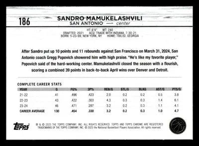2024-25 Topps Chrome #186 Sandro Mamukelashvili - Basketball Card Single