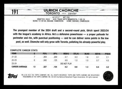 2024-25 Topps Chrome #191 Ulrich Chomche - Basketball Card Single