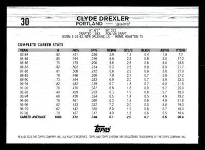 2024-25 Topps Chrome #30 Clyde Drexler - Basketball Card Single