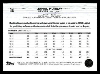 2024-25 Topps Chrome #34 Jamal Murray Magenta Refractor - Basketball Card Single