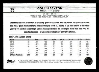 2024-25 Topps Chrome #35 Collin Sexton - Basketball Card Single