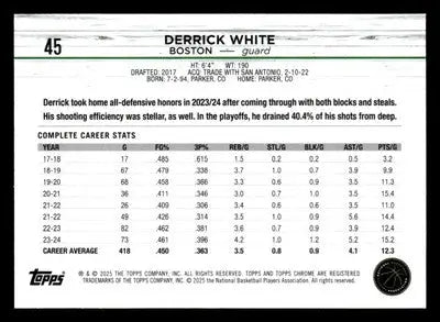 2024-25 Topps Chrome #45 Derrick White Base Boston Celtics - Basketball Card Single