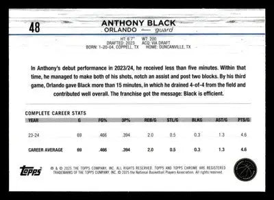2024-25 Topps Chrome #48 Anthony Black - Basketball Card Single
