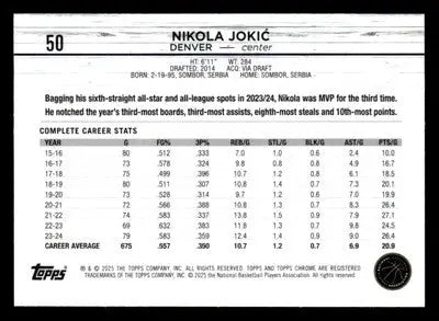 2024-25 Topps Chrome #50 Nikola Jokic - Basketball Card Single