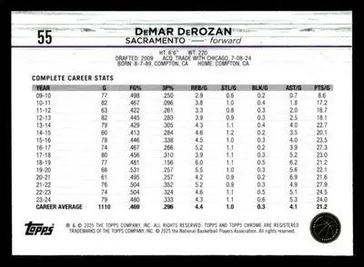 2024-25 Topps Chrome #55 DeMar DeRozan - Basketball Card Single