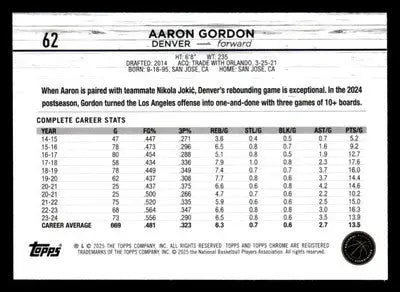 2024-25 Topps Chrome #62 Aaron Gordon - Basketball Card Single