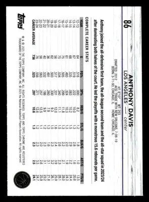 2024-25 Topps Chrome #86 Anthony Davis Base Los Angeles Lakers - Basketball Card Single