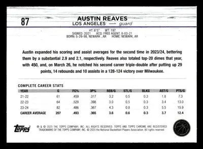 2024-25 Topps Chrome #87 Austin Reaves - Basketball Card Single
