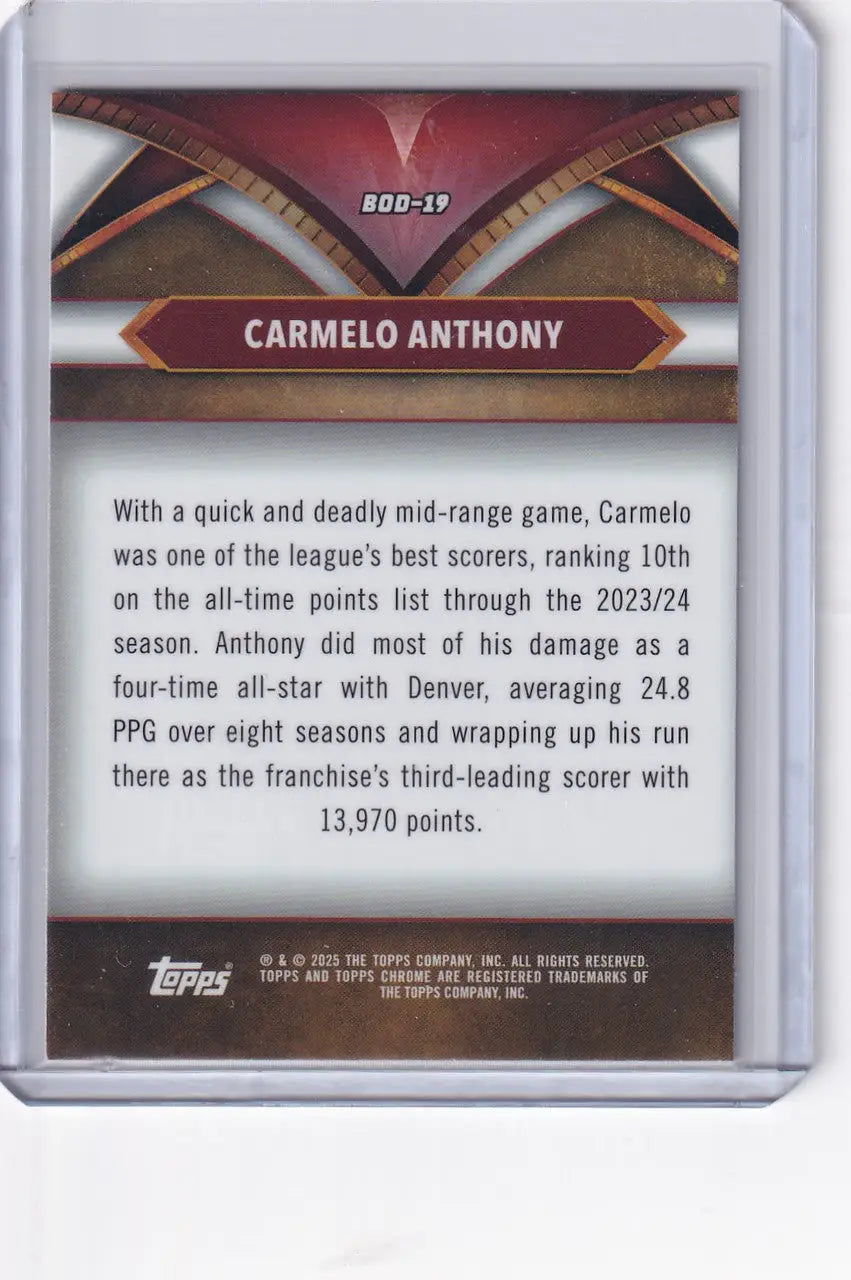 2024-25 Topps Chrome Ball of Duty Carmelo Anthony Denver Nuggets basketball card