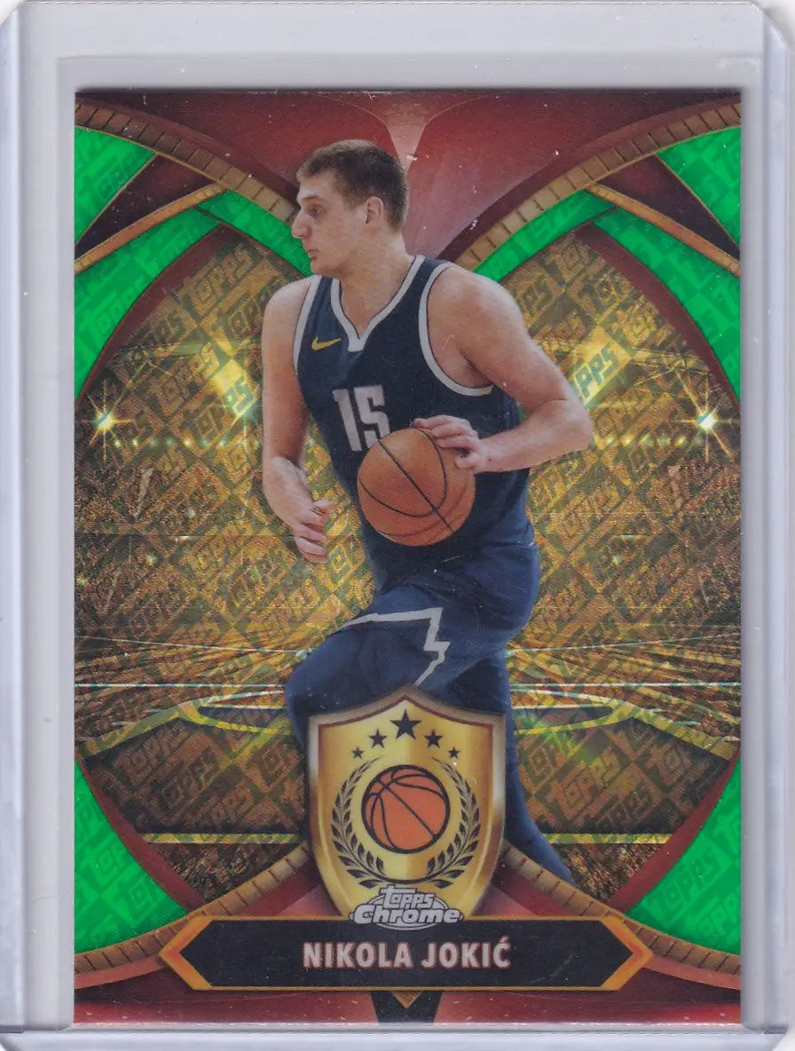 Nikola Jokic basketball card from 2024-25 Topps Chrome Ball of Duty Green set