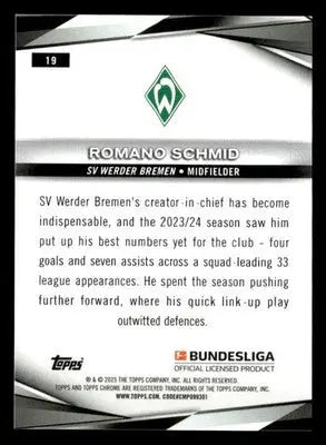 2024-25 Topps Chrome Bundesliga #19 Romano Schmid - Soccer Card Single