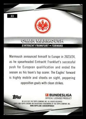 2024-25 Topps Chrome Bundesliga #33 Omar Marmoush - Soccer Card Single