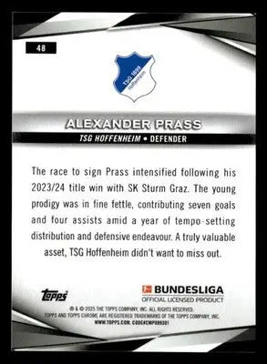 2024-25 Topps Chrome Bundesliga #48 Alexander Prass - Soccer Card Single