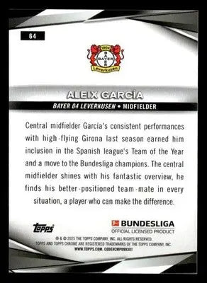2024-25 Topps Chrome Bundesliga #64 Aleix García - Soccer Card Single