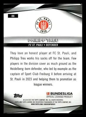 2024-25 Topps Chrome Bundesliga #86 Philipp Treu - Soccer Card Single