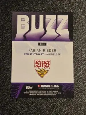 2024-25 Topps Chrome Bundesliga #BU-8 Fabian Rieder Buzz - Soccer Card Single