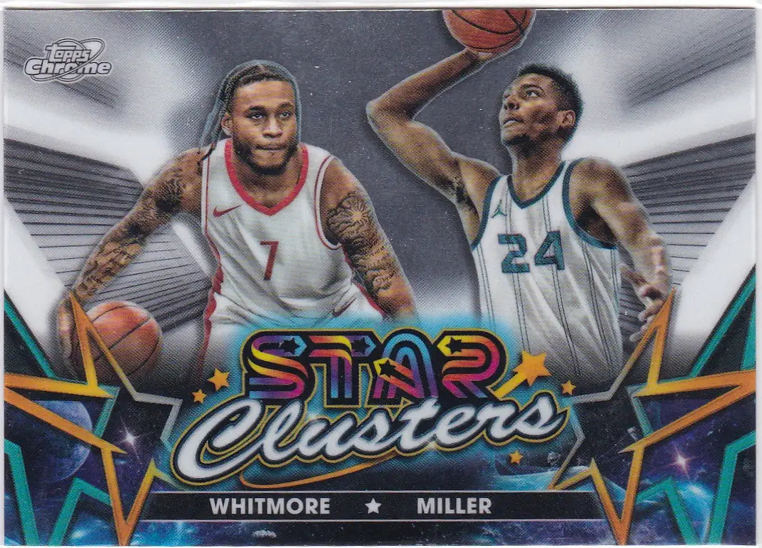 Basketball trading card from 2024-25 Topps Chrome Cosmic Star Clusters collection featuring Brandon Miller and Cam Whitmore