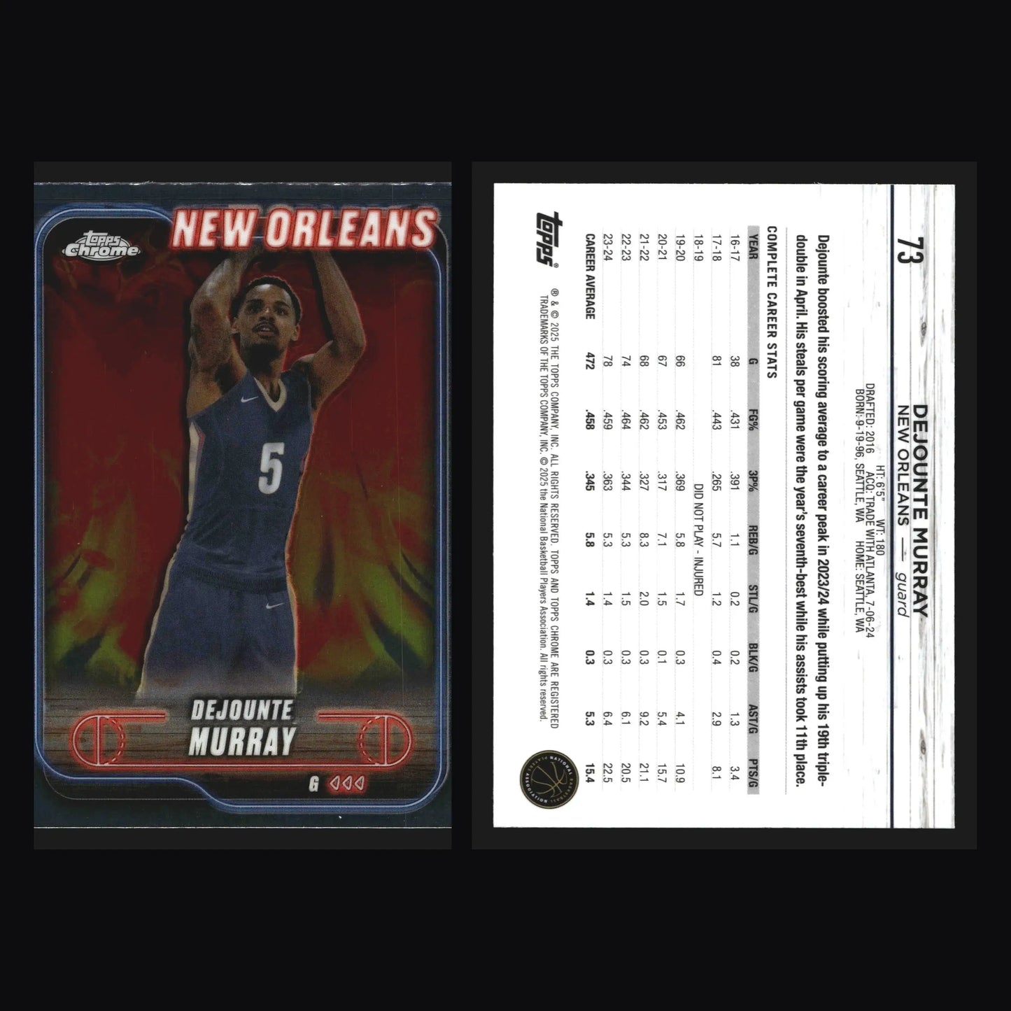 2024-25 Topps Chrome Dejounte Murray #73 New Orleans Pelicans