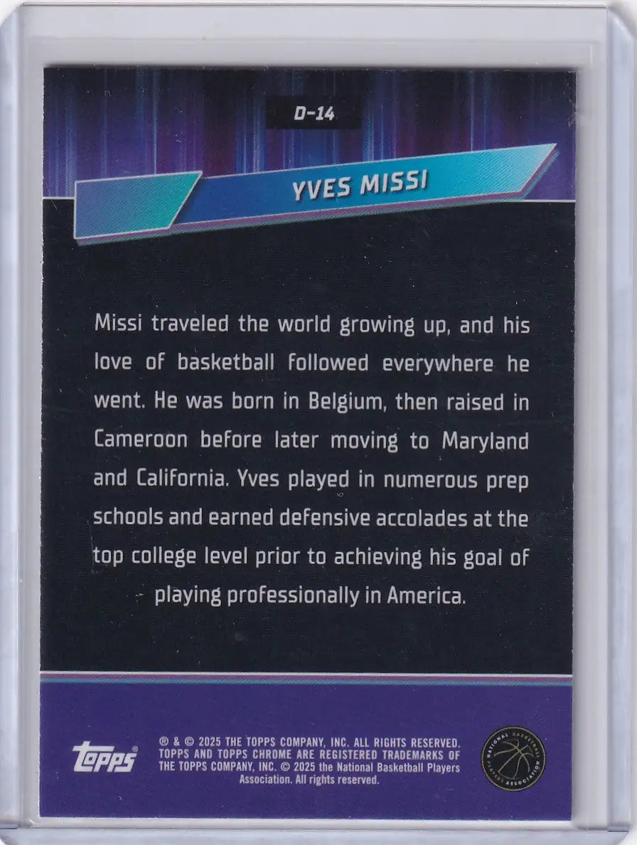 Yves Missi basketball card from 2024-25 Topps Chrome Destiny series featuring New Orleans Pelicans