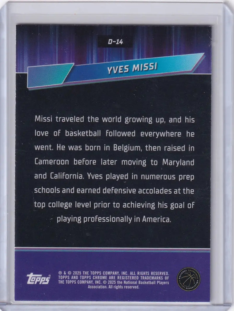 Yves Missi basketball card from 2024-25 Topps Chrome Destiny series featuring New Orleans Pelicans