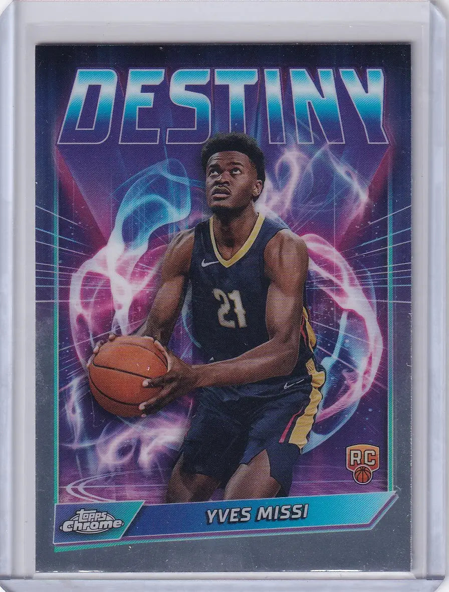 Yves Missi basketball card from 2024-25 Topps Chrome Destiny set featuring New Orleans Pelicans