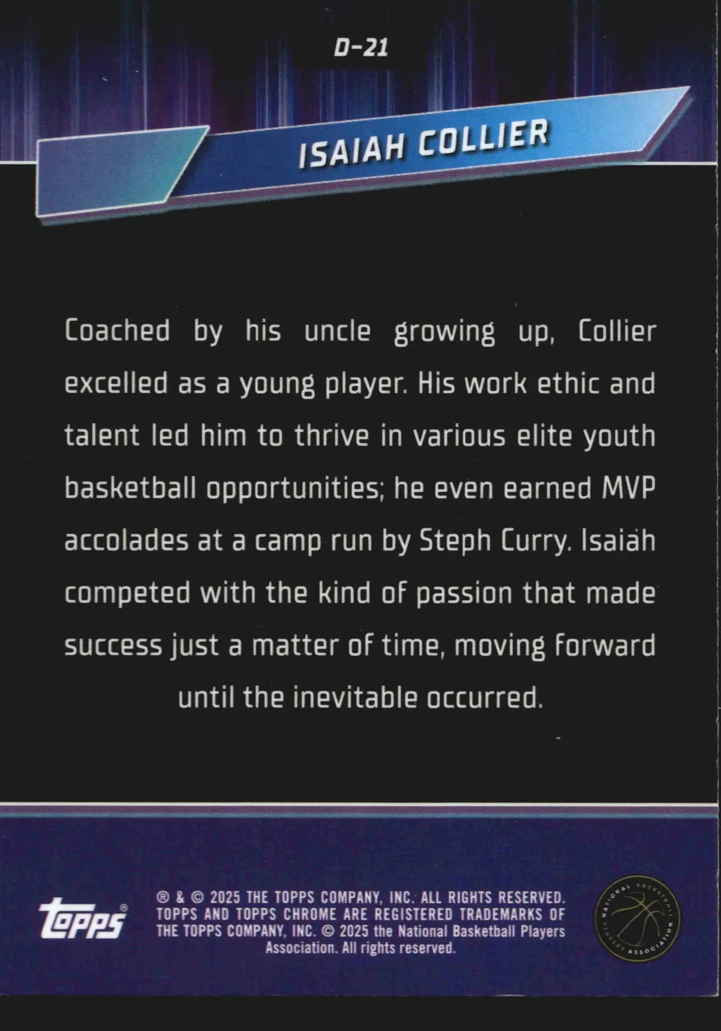 2024-25 Topps Chrome Destiny #D-21 Isaiah Collier Utah Jazz RC