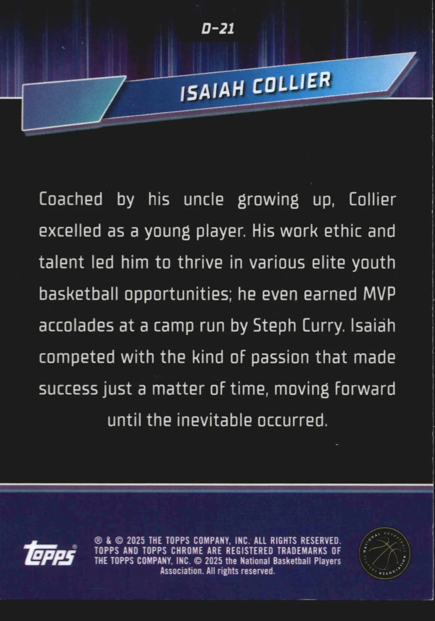 2024-25 Topps Chrome Destiny #D-21 Isaiah Collier Utah Jazz RC