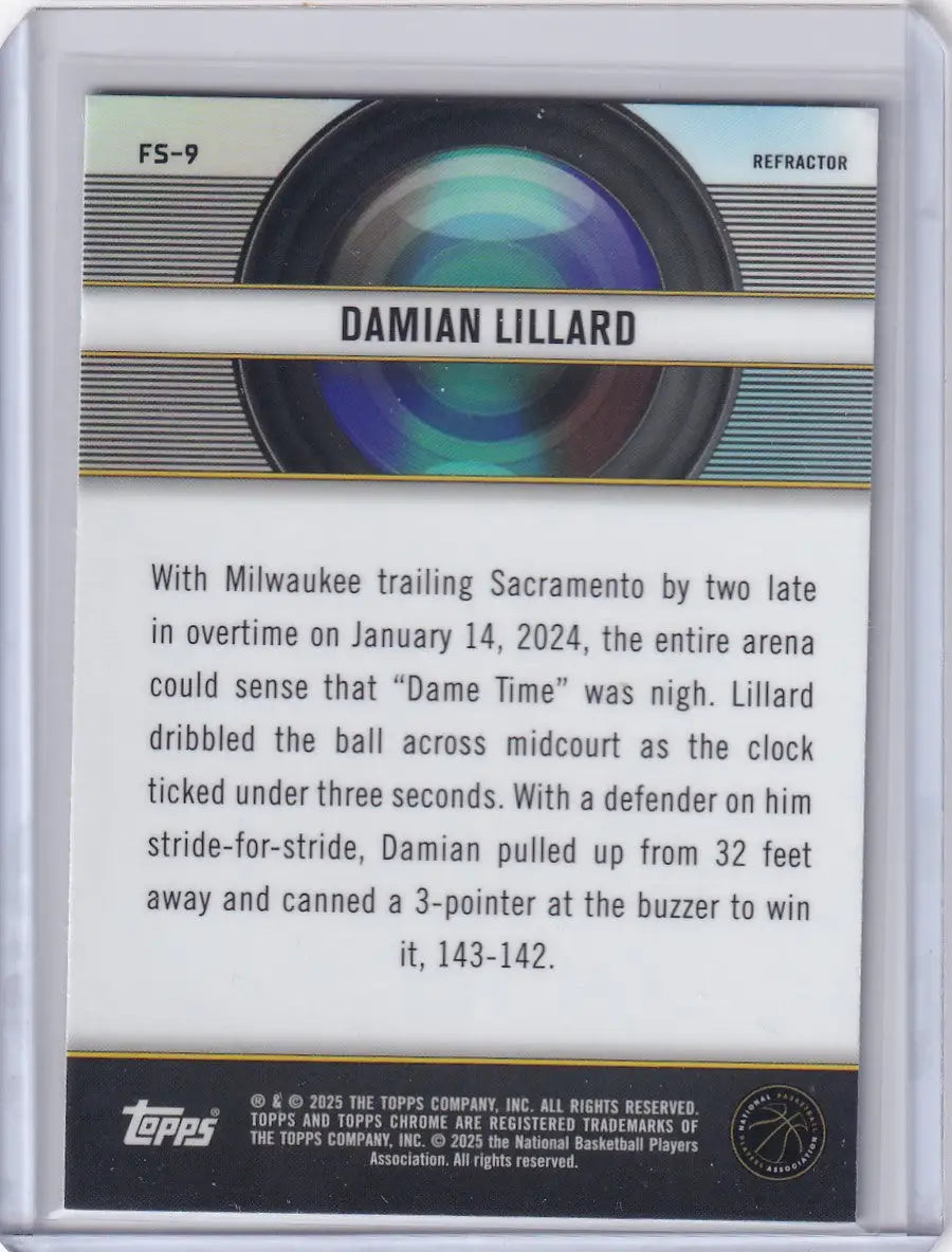 Damian Lillard basketball card from 2024-25 Topps Chrome Film Study Refractor series