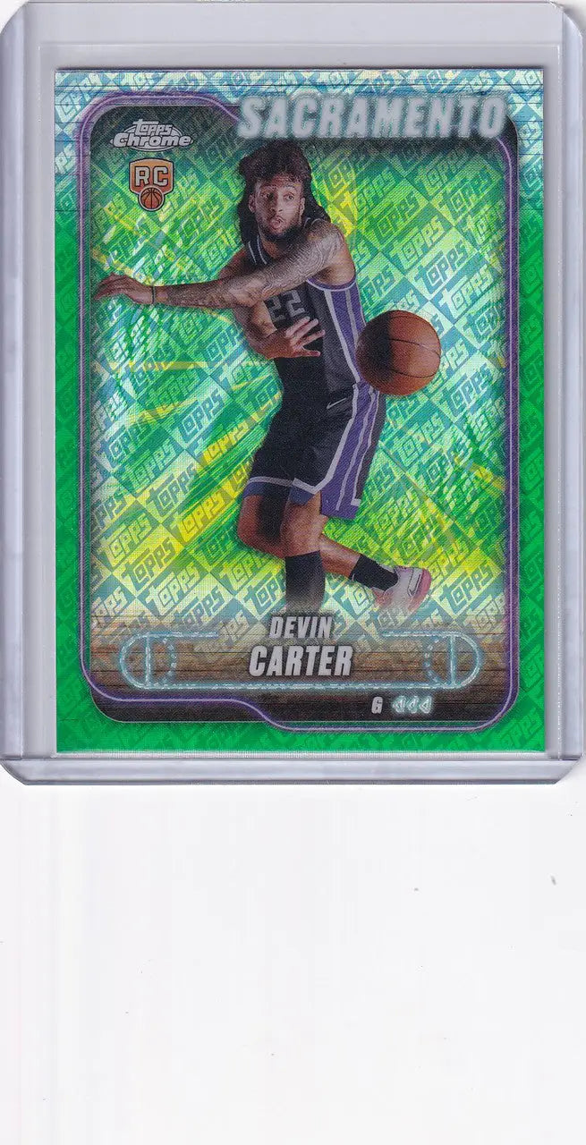Devin Carter basketball card from 2024-25 Topps Chrome Green Refractors set