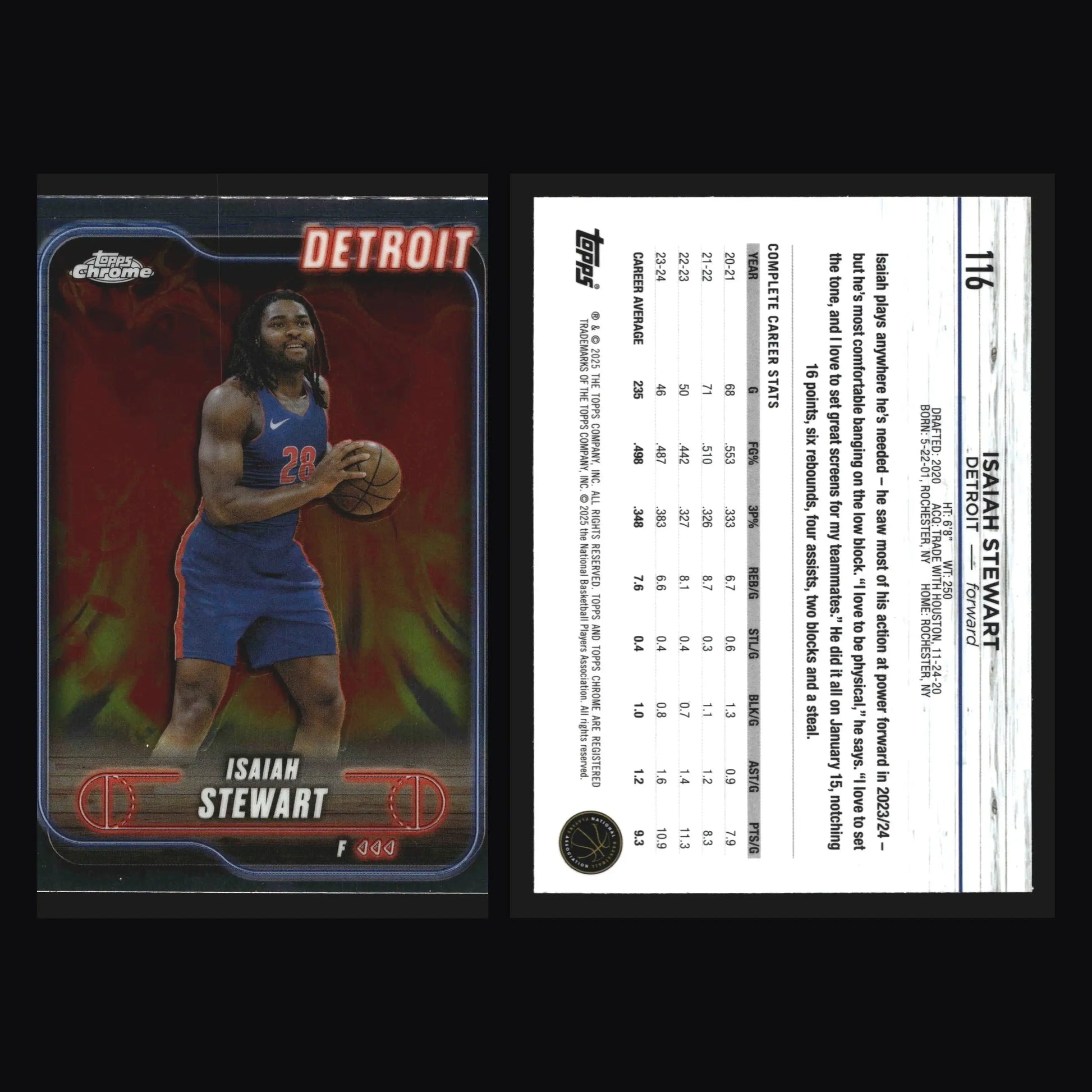 2024-25 Topps Chrome Isaiah Stewart #116 Detroit Pistons