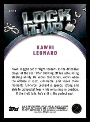 2024-25 Topps Chrome #LIU-3 Kawhi Leonard Lock It Up Los Angeles Clippers - Basketball Card Single