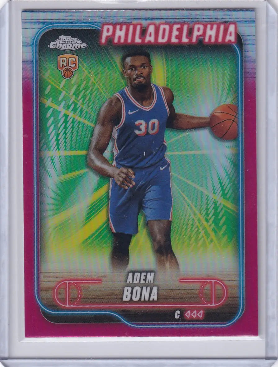 2024-25 Topps Chrome Magenta Refractor Adem Bona Philadelphia 76ers basketball card