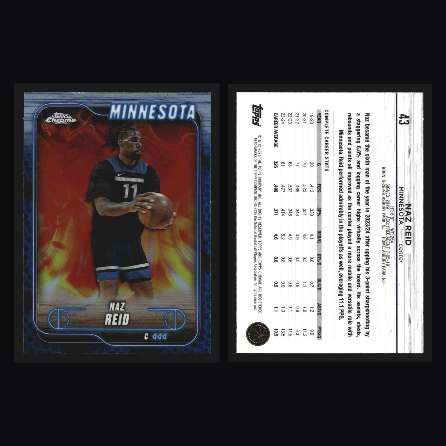 2024-25 Topps Chrome Naz Reid #43 Minnesota Timberwolves - Basketball Card Single