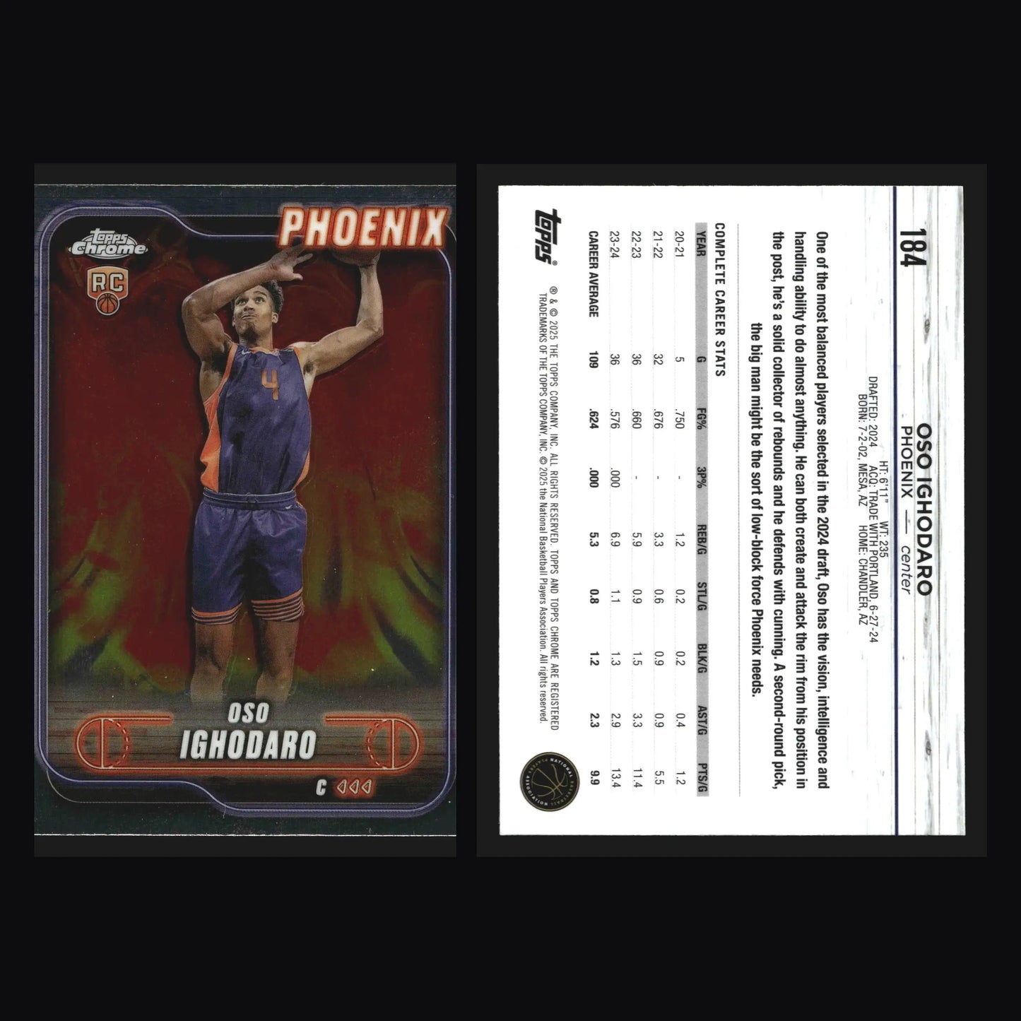 2024-25 Topps Chrome Oso Ighodaro #184 RC Phoenix Suns - Basketball Card Single