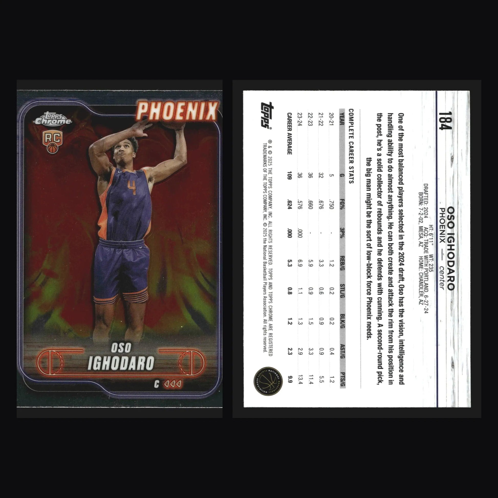 2024-25 Topps Chrome Oso Ighodaro #184 RC Phoenix Suns - Basketball Card Single