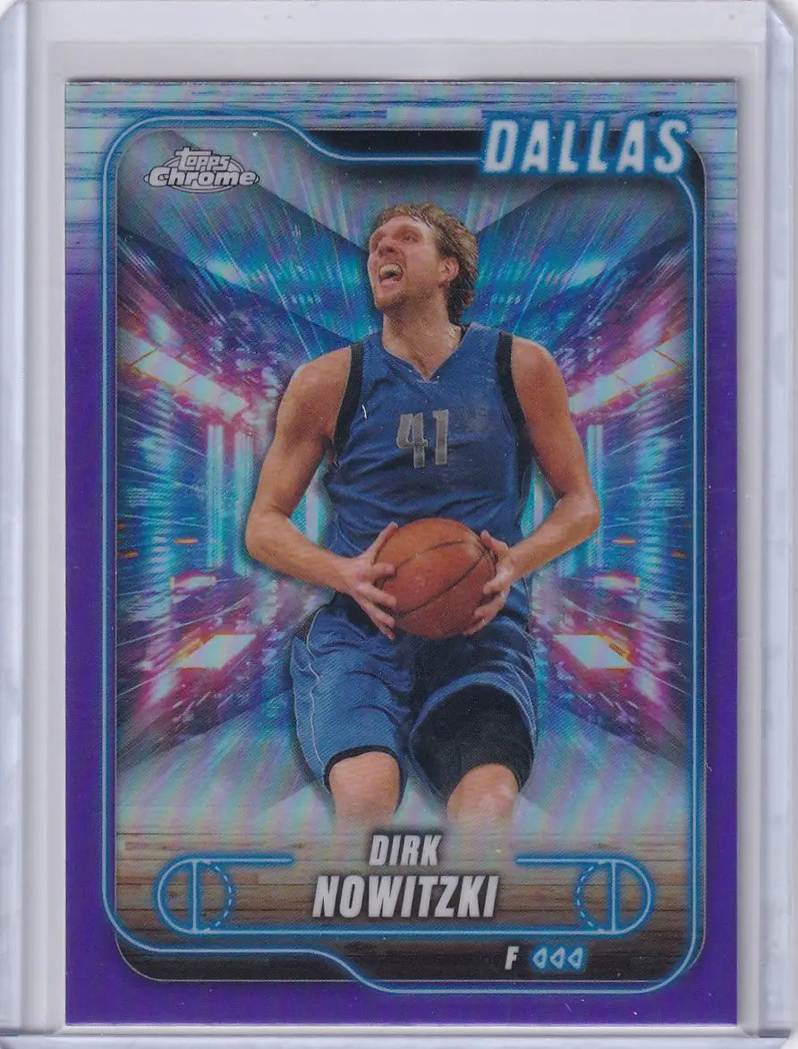 Dirk Nowitzki basketball card 2024-25 Topps Chrome Purple Refractor Dallas Mavericks