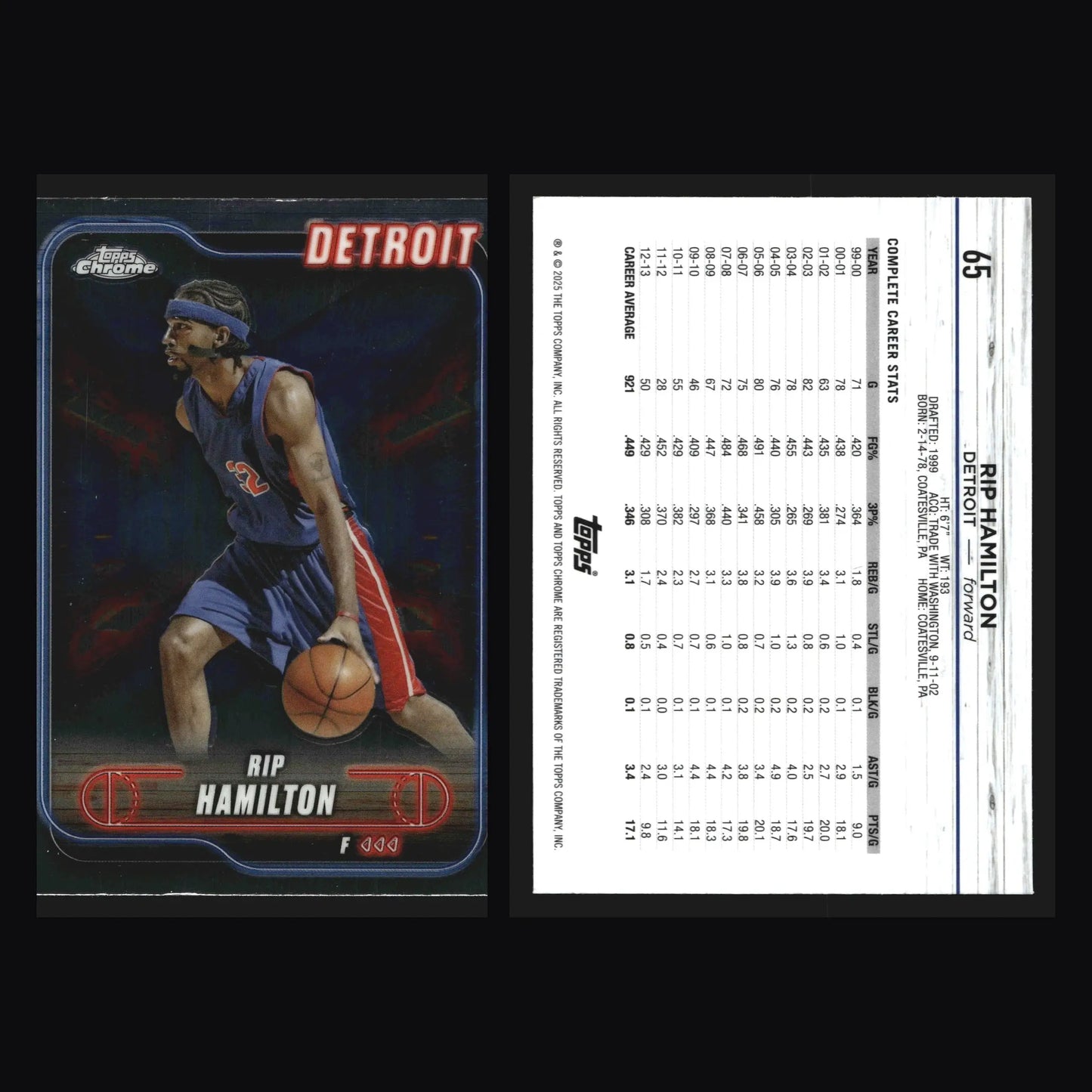 2024-25 Topps Chrome Rip Hamilton #65 Detroit Pistons